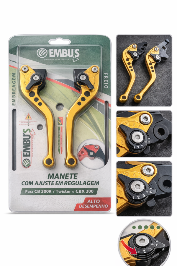 Par de Manetes Esportivos Embreagem e Freio Embus Reguláveis 6 Posições para Honda CB 300R Twister CBX 200